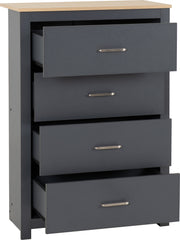 PORTLAND 4 DRAWER CHEST - GREY/OAK EFFECT