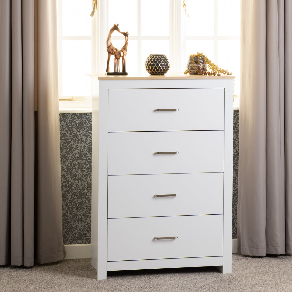 PORTLAND 4 DRAWER CHEST - WHITE/OAK EFFECT