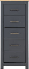 PORTLAND 5 DRAWER NARROW CHEST - GREY/OAK EFFECT
