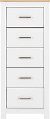 PORTLAND 5 DRAWER NARROW CHEST - WHITE/OAK EFFECT