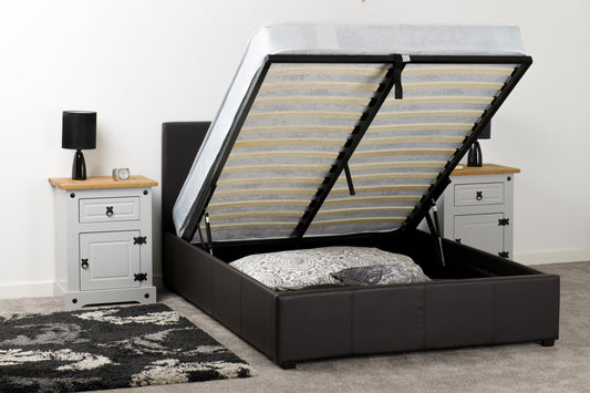 PRADO PLUS 4'6" STORAGE BED - BROWN FAUX LEATHER