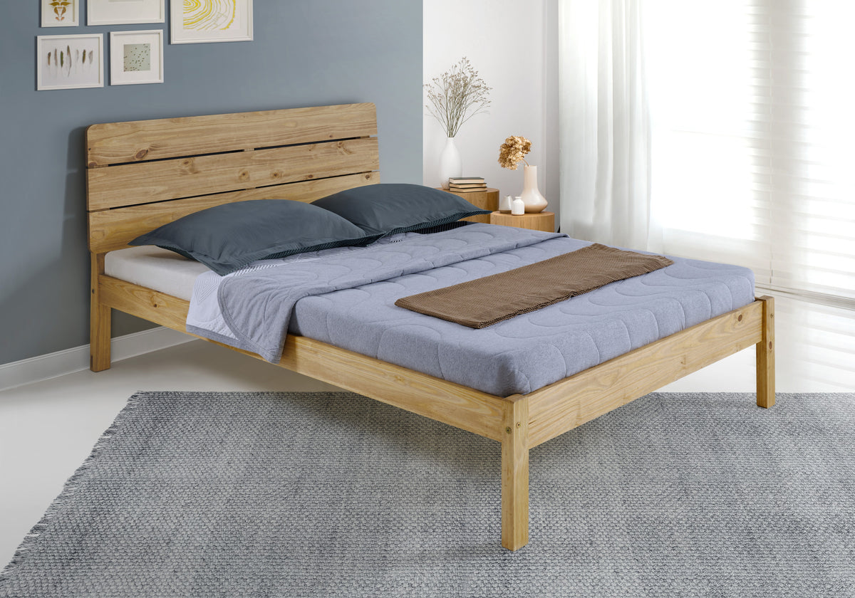 Rustic Ronan Double Waxed Pine Wooden Bed 4'6"