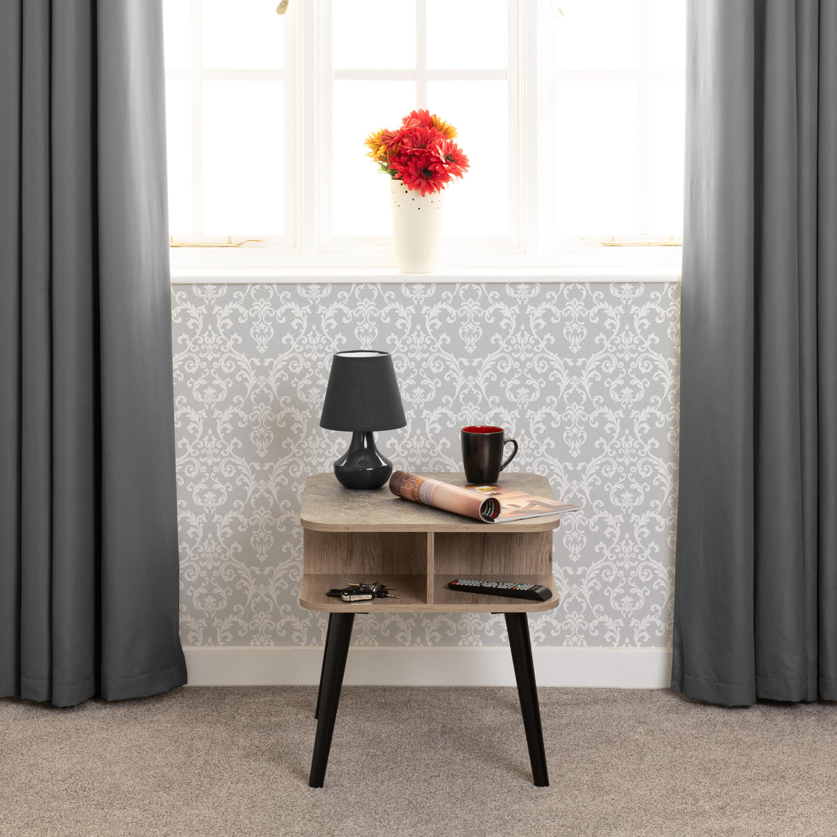 SAXTON SIDE TABLE - MID OAK EFFECT/GREY