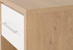 SEVILLE 1 DRAWER BEDSIDE - WHITE HIGH GLOSS/LIGHT OAK EFFECT VENEER