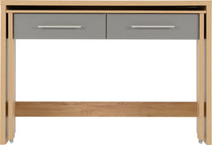 SEVILLE 2 DRAWER SLIDER DESK - GREY HIGH GLOSS/LIGHT OAK EFFECT VENEER