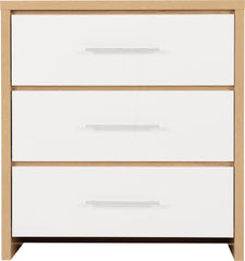 SEVILLE 3 DRAWER CHEST - WHITE HIGH GLOSS/LIGHT OAK EFFECT VENEER