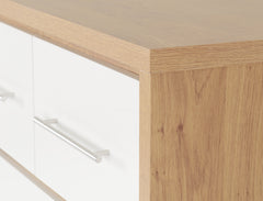 SEVILLE 3+2 DRAWER CHEST - WHITE HIGH GLOSS/LIGHT OAK EFFECT VENEER