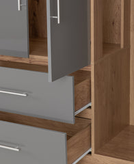 SEVILLE 4 DOOR 2 DRAWER WARDROBE - GREY HIGH GLOSS/LIGHT OAK EFFECT VENEER