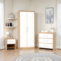 SEVILLE BEDROOM SET - WHITE HIGH GLOSS/LIGHT OAK EFFECT VENEER