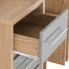 SEVILLE 3 DRAWER DRESSING TABLE SET - GREY HIGH GLOSS/LIGHT OAK EFFECT VENEER