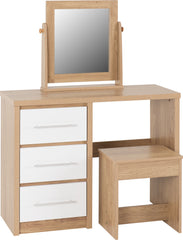 SEVILLE 3 DRAWER DRESSING TABLE SET - WHITE HIGH GLOSS/LIGHT OAK EFFECT VENEER
