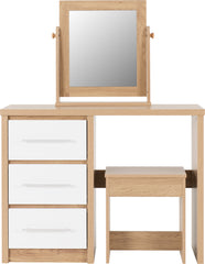SEVILLE 3 DRAWER DRESSING TABLE SET - WHITE HIGH GLOSS/LIGHT OAK EFFECT VENEER
