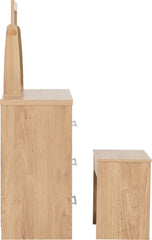SEVILLE 3 DRAWER DRESSING TABLE SET - WHITE HIGH GLOSS/LIGHT OAK EFFECT VENEER