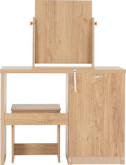 SEVILLE 3 DRAWER DRESSING TABLE SET - WHITE HIGH GLOSS/LIGHT OAK EFFECT VENEER
