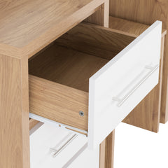 SEVILLE 3 DRAWER DRESSING TABLE SET - WHITE HIGH GLOSS/LIGHT OAK EFFECT VENEER