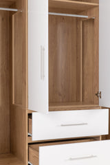 SEVILLE 4 DOOR 2 DRAWER WARDROBE - WHITE HIGH GLOSS/LIGHT OAK EFFECT VENEER