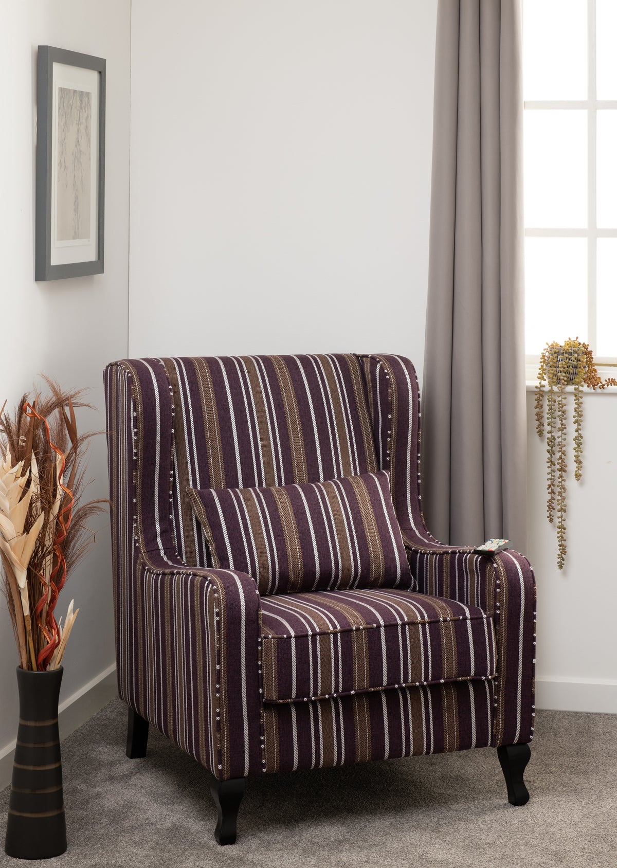 SHERBORNE FIRESIDE CHAIR - BURGUNDY STRIPE FABRIC
