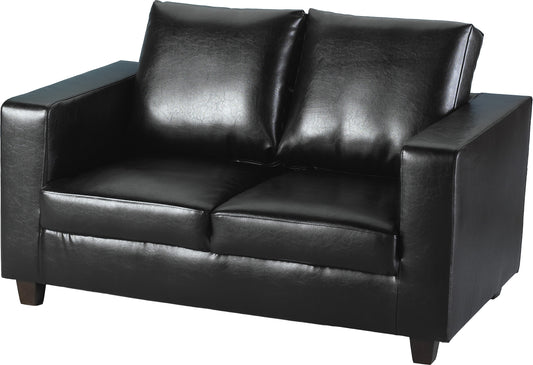 TEMPO TWO SEATER SOFA-IN-A-BOX in BLACK FAUX LEATHER