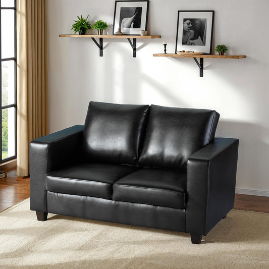 TEMPO TWO SEATER SOFA-IN-A-BOX in BLACK FAUX LEATHER