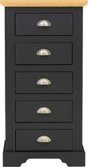TOLEDO 5 DRAWER NARROW CHEST - GREY/OAK EFFECT