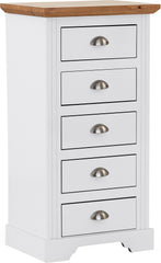TOLEDO 5 DRAWER NARROW CHEST - WHITE/OAK EFFECT