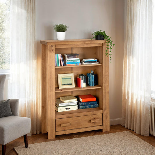 TORTILLA 1 DRAWER BOOKCASE - DISTRESSED WAXED PINE
