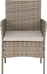 WILLOW 3 PIECE GARDEN SET - GREY RATTAN/GREY FABRIC/BLACK GLASS
