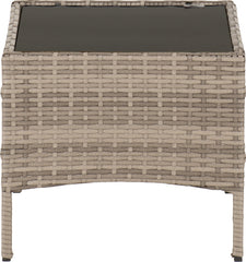 WILLOW 3 PIECE GARDEN SET - GREY RATTAN/GREY FABRIC/BLACK GLASS