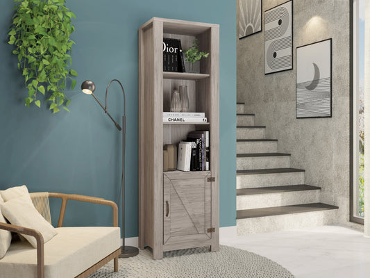 ZURICH 1 DOOR BOOKCASE - GREY WOOD GRAIN