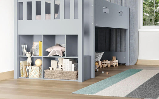 Charlie Midsleeper Steps Bunk Bed Frame in Grey - Complete Comfort Beds