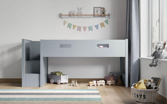 Charlie Midsleeper Steps Bunk Bed Frame in Grey - Complete Comfort Beds