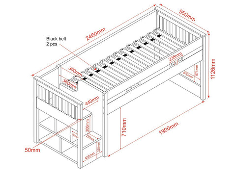 Grey Charlie Midsleeper Cabin Bunk Bed with Storage Steps and Desk