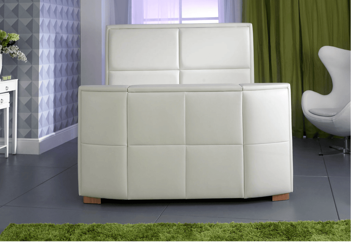 Ivory White Leather TV Bed - 5'0 FT King Size UK