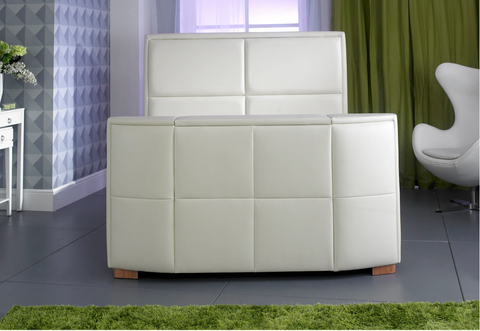 Ivory White Leather TV Bed - 5'0 FT King Size UK