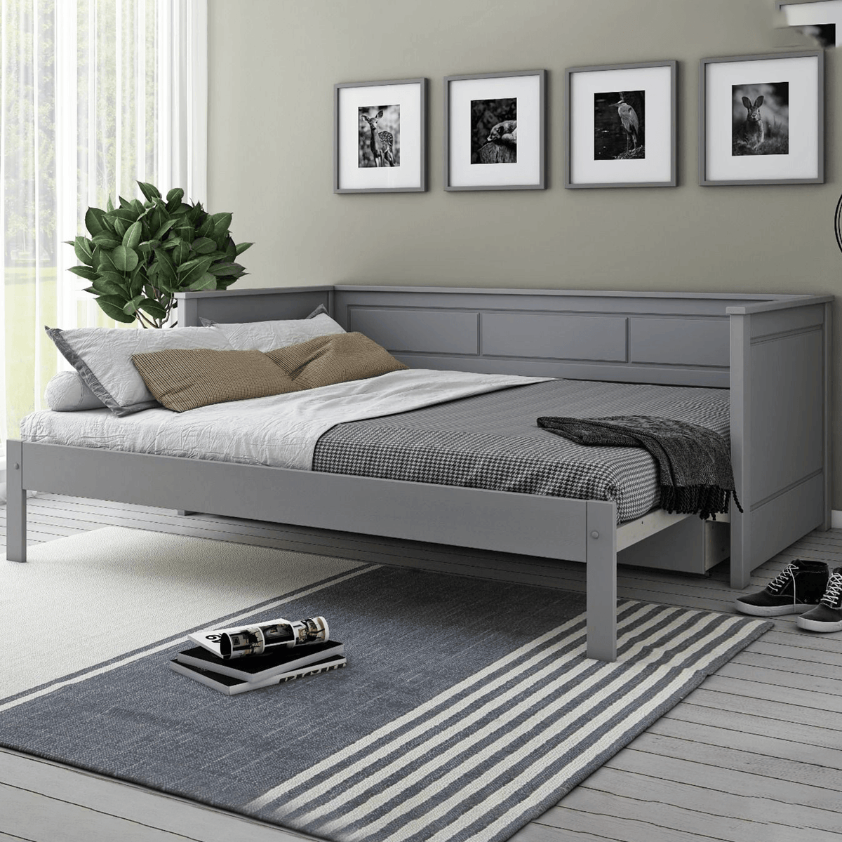 Erika Luxury Guest Bed Grey Solid Wood with Mattress Bundle - Complete Comfort Beds