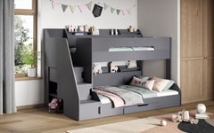 Flair Slick Staircase Grey Triple Bunk Bed With Stairs
