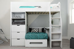 Flair Cosmic Storage High Sleeper With Hot Pink Futon - Complete Comfort Beds