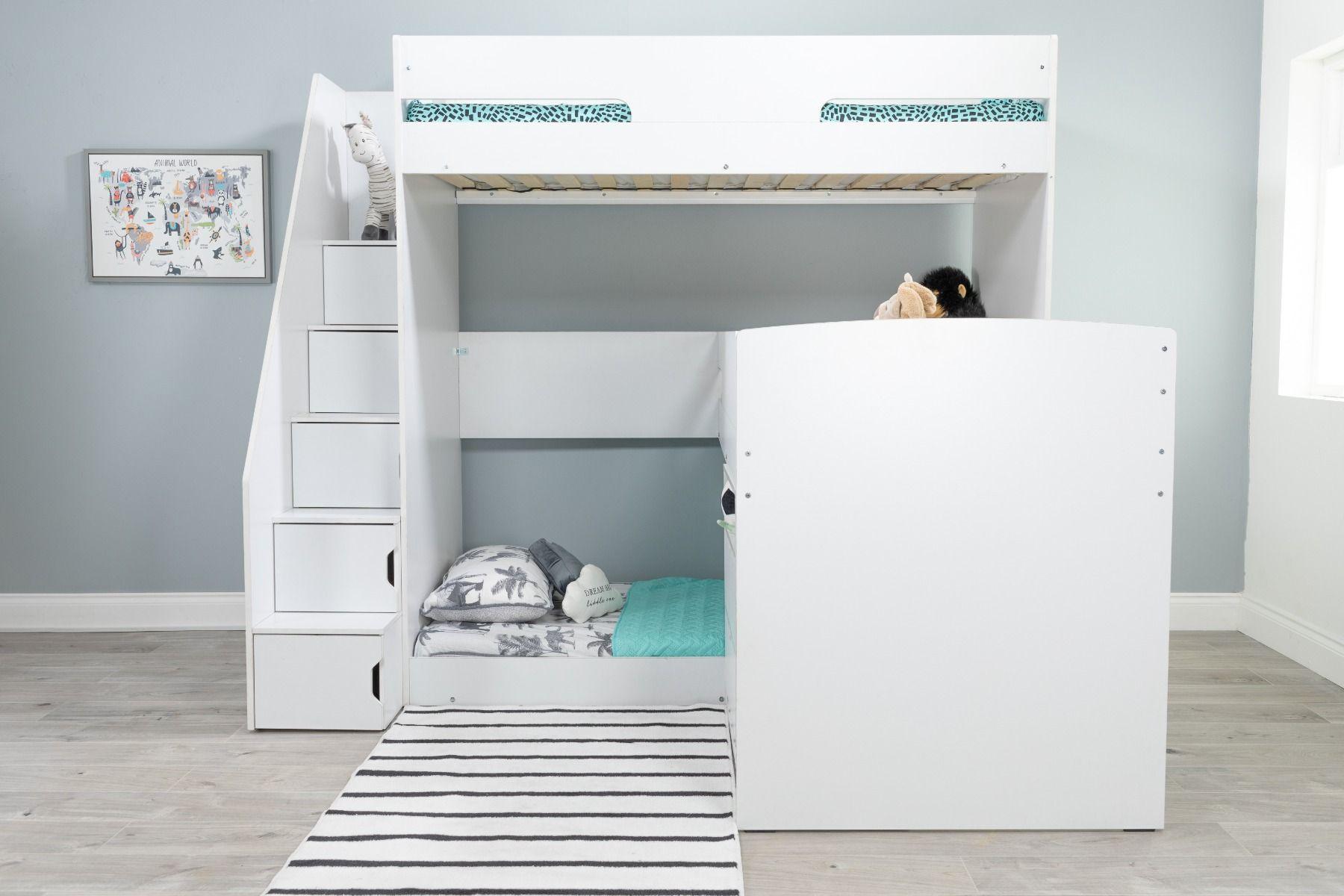 Flair Oscar Staircase Triple Bunk Bed White With Storage - Complete Comfort Beds