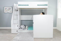 Flair Oscar Staircase Triple Bunk Bed White With Storage - Complete Comfort Beds