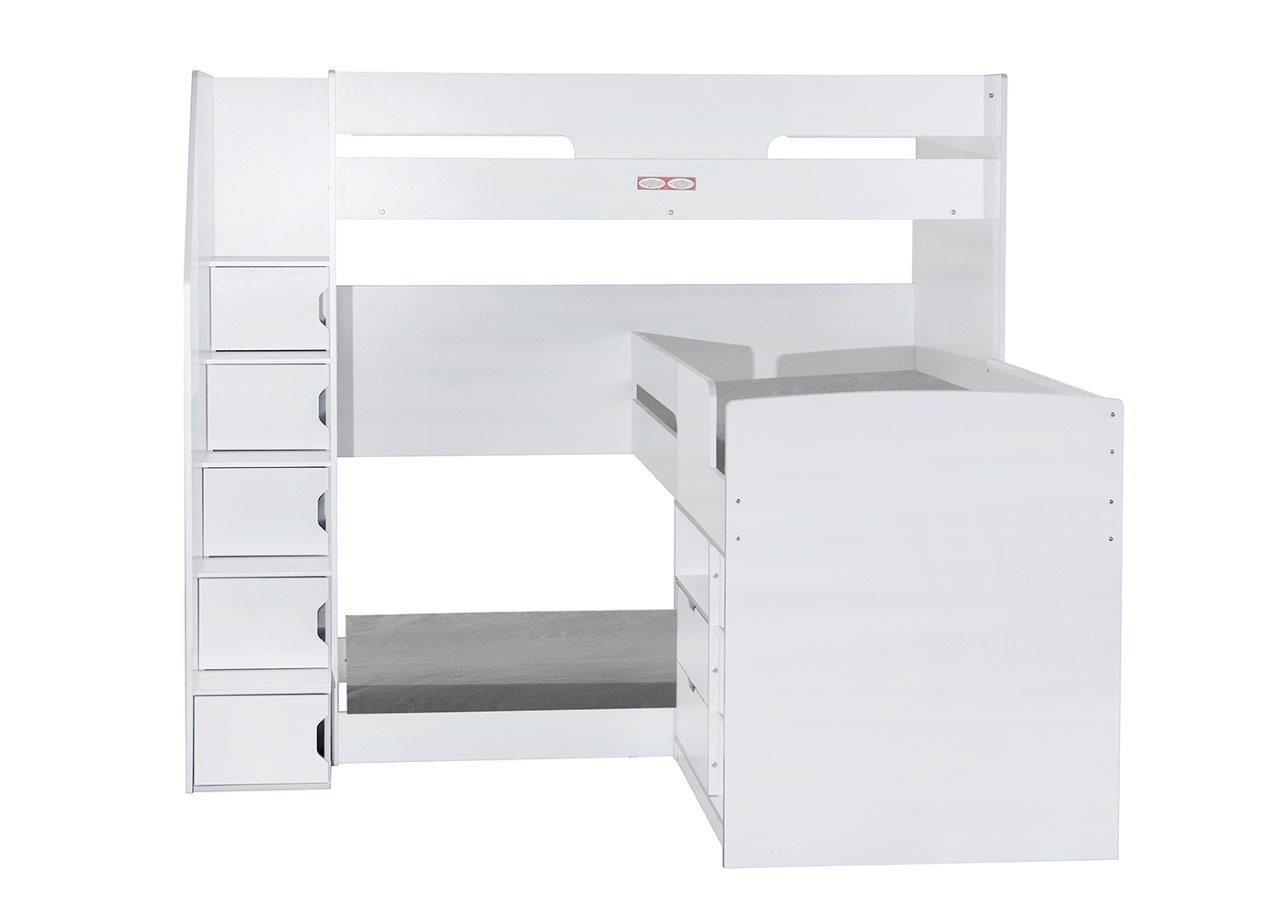 Flair Oscar Staircase Triple Bunk Bed White With Storage - Complete Comfort Beds