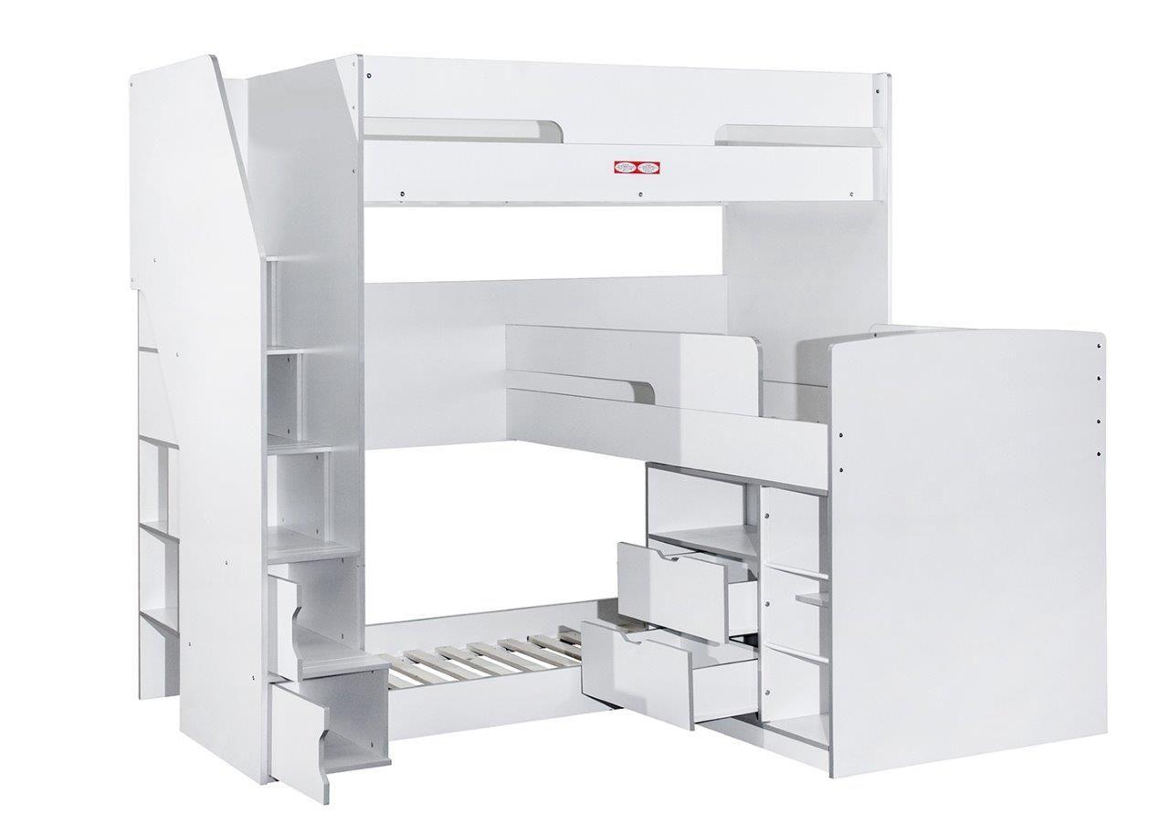 Flair Oscar Staircase Triple Bunk Bed White With Storage - Complete Comfort Beds