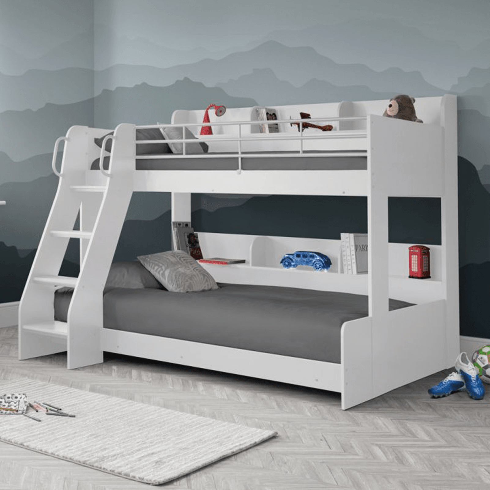 domino white wood three sleeper bunk