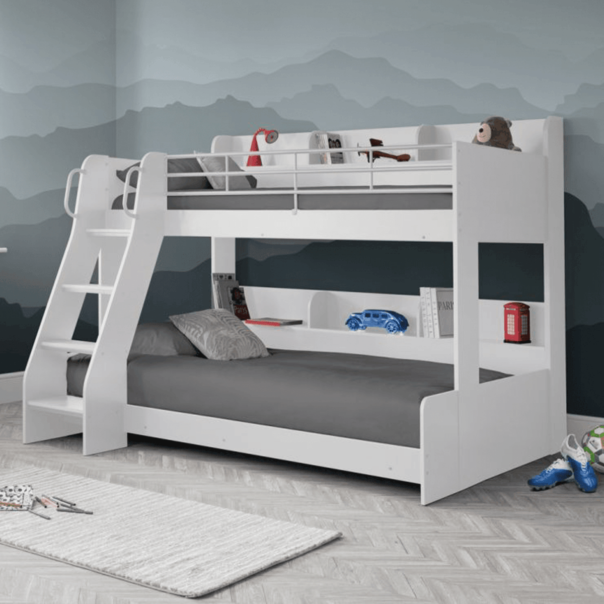 domino white wood three sleeper bunk
