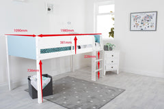 Flair Loop Midsleeper Bed White Wooden Measurements