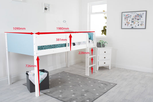 Flair Loop Midsleeper Bed White Grey Measurement