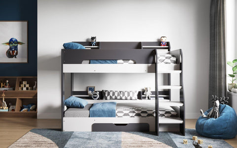 Flick Bunk Bed in Grey with Shelves Storage Front