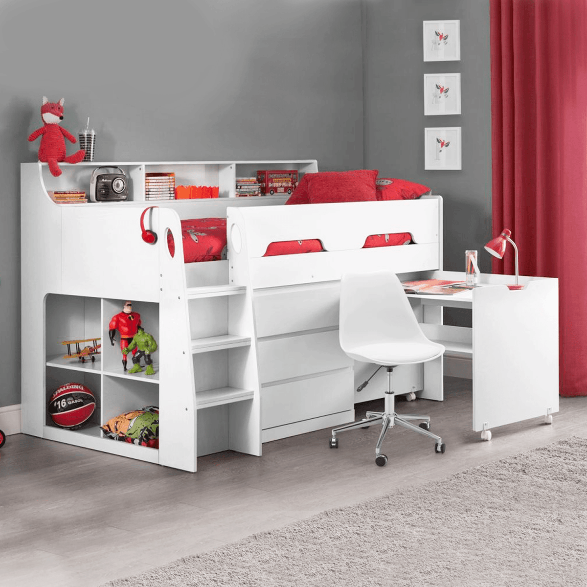 Jupiter White Midsleeper Bunk Bed Frame 1