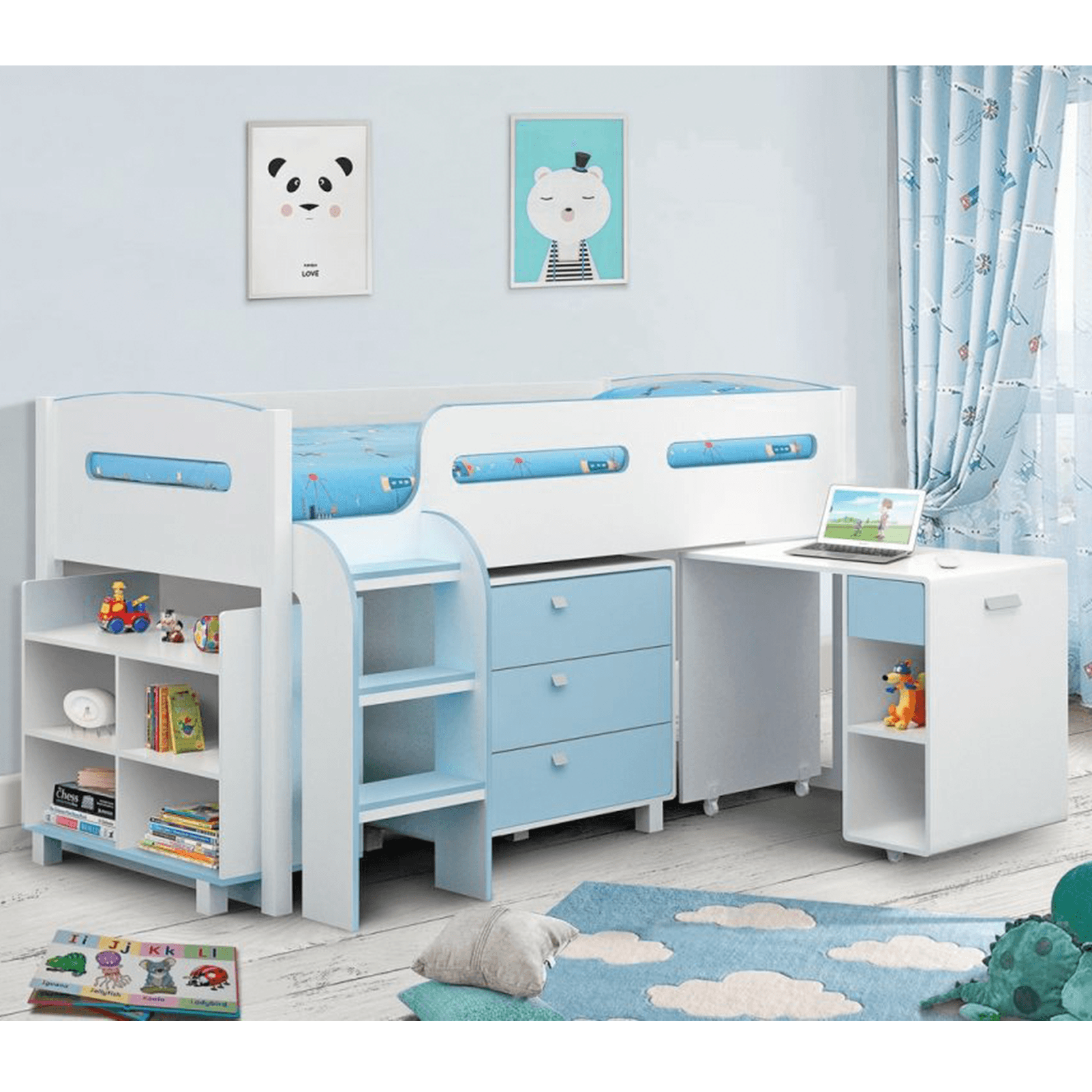 Kimbo Blue Storage Cabin Bed Frame