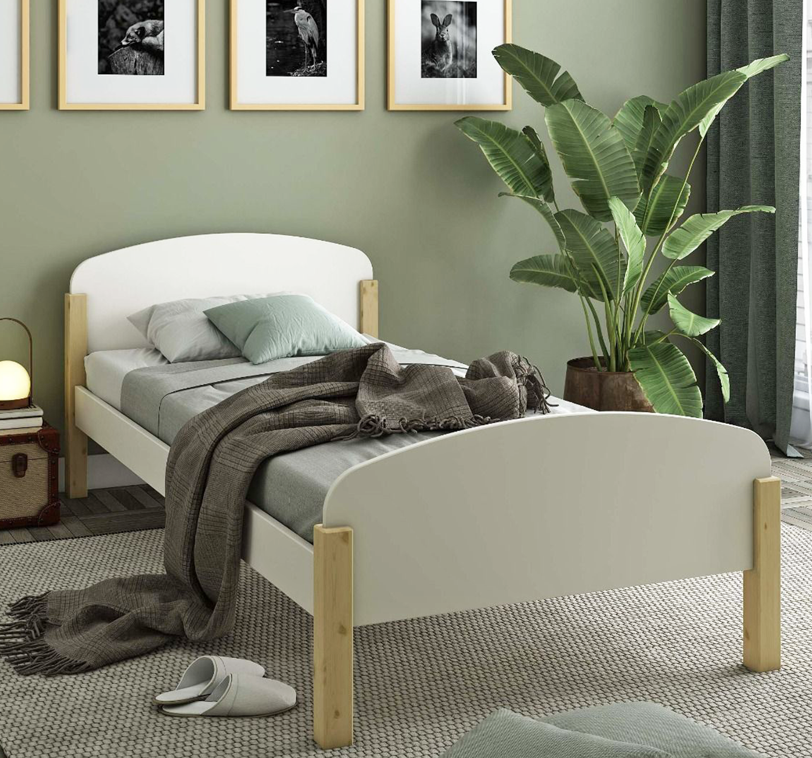 Seto Single Bed White and Pine