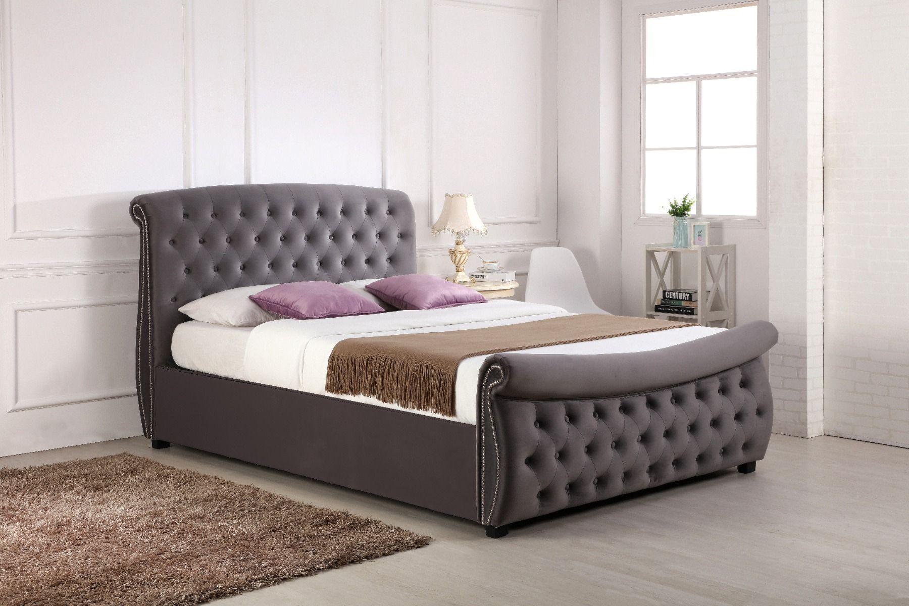 Lucinda Side Lift Ottoman Kingsize Bed Frame in Silver